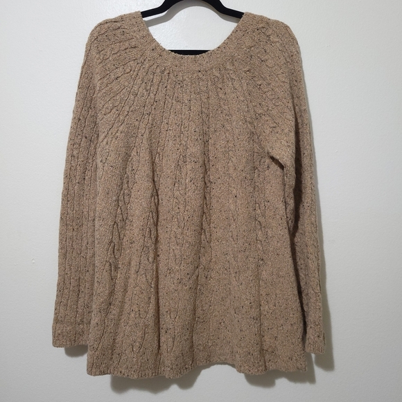J.Jill Cable Knit Sweater Long Slouchy Wool Blend Brown Oatmeal Color Sz Medium - Picture 2 of 13